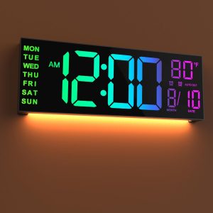 JALL 16" Large Digital Wall Mount Clock, Count Down Timer, Alarm, Big LED, 8 RGB Color, DST, Temperature for Living Room Classroom Desk, Xmas, Birthday Gift for Senior Mom Dad (Black, 16 inches)