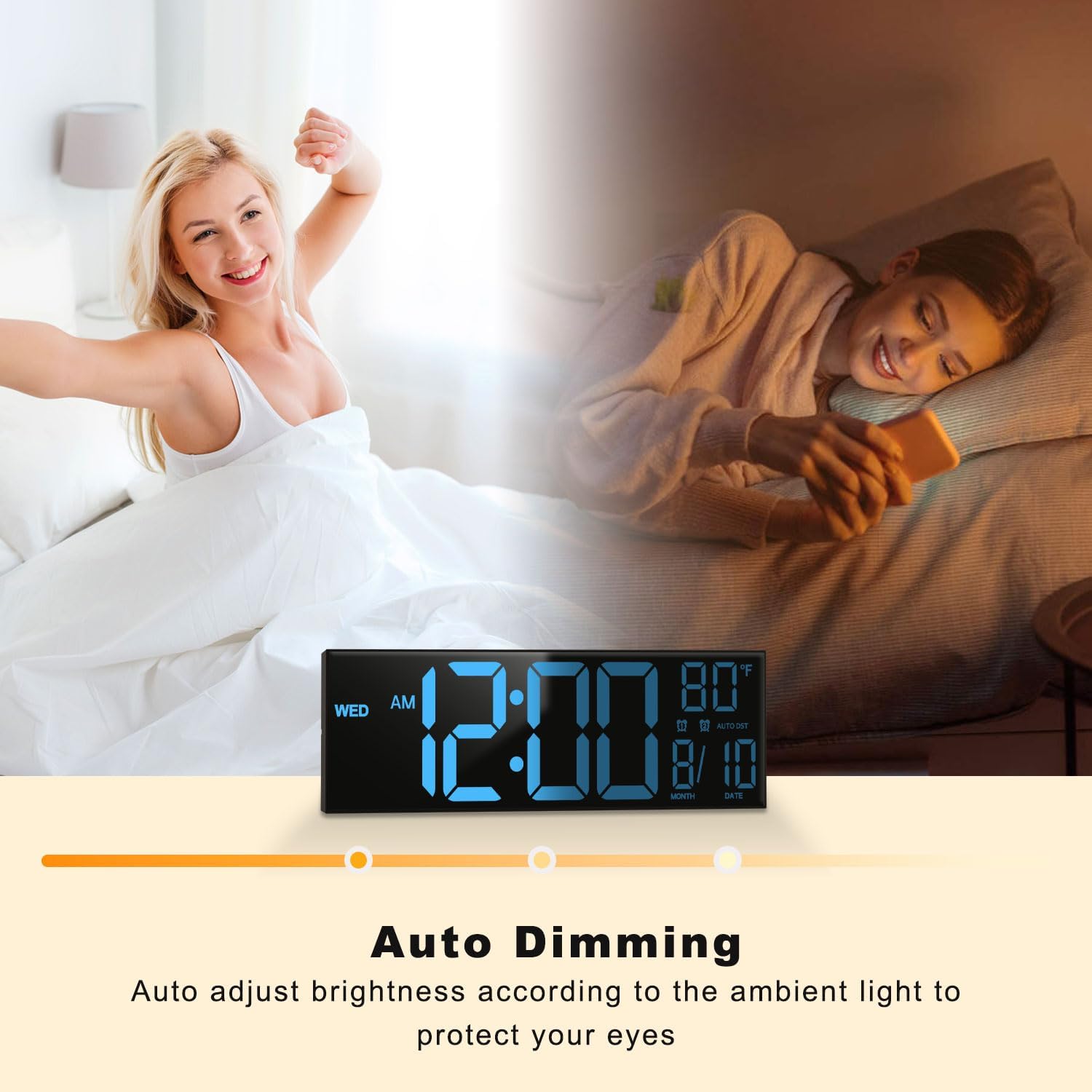 JALL 16" Large Digital Wall Mount Clock, Count Down Timer, Alarm, Big LED, 8 RGB Color, DST, Temperature for Living Room Classroom Desk, Xmas, Birthday Gift for Senior Mom Dad (Black, 16 inches) - Image 6
