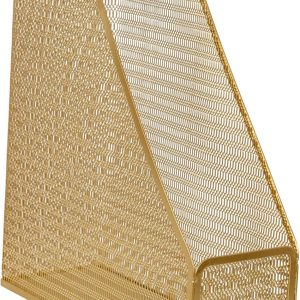 Martha Stewart Ryder Gold Mesh Metal Single Slot Magazine File Holder, Desktop Organizer, 9.75 x 3.75 x 11.5