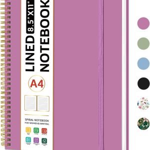 Taja Spiral Lined Notebook, 8.5"x11" Notebooks for Work, Large A4 Journal for Women & Men, College Ruled Journaling Notebook for Writing, Plastic Cover Spiral Journal, Purple